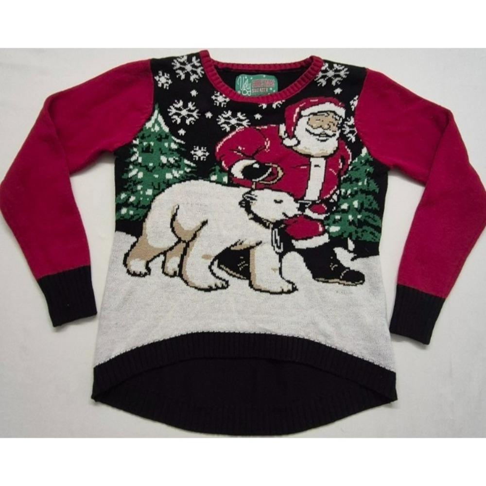 Ugly‎ Christmas Sweater Women's multicolor Santa Claus With Polar Bear sz. S